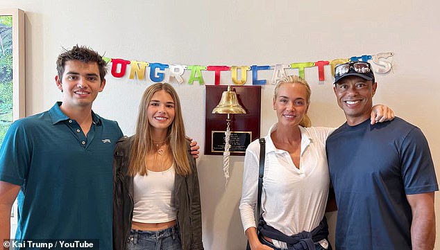 Kai Trump shared a photo of Tiger and Trump celebrating her mother's all-clear from cancer