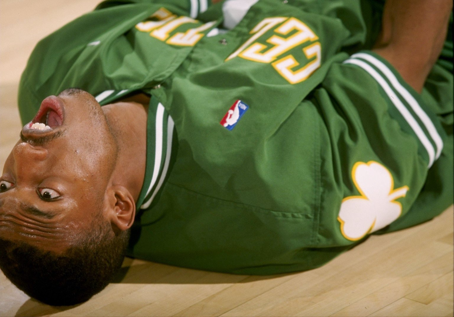 29 Dec 1997: Guard Chauncey Billups of the Boston Celtics looks on during a game against the Los Angeles Lakers at the Great Western Forum in Inglewood, California. The Lakers won the game, 106-102. Mandatory Credit: Jed Jacobsohn /Allsport