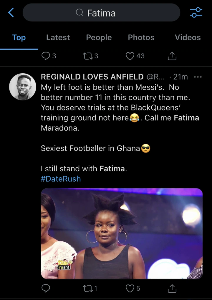 Social Media reacts to Fatima's newfound talent on Daterush. 4
