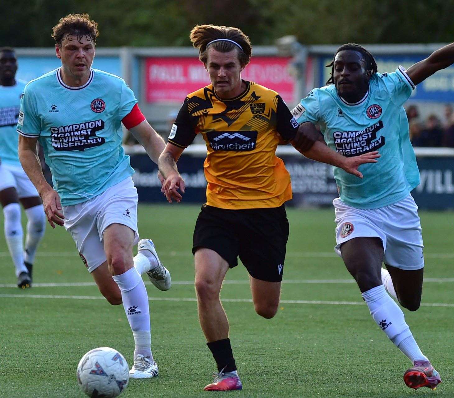 Riley Court in action for Maidstone during their 2-1 win over Maidenhead. The teams will meet again in the FA Trophy. Picture: Steve Terrell