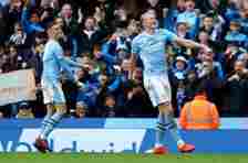 Phil Foden and Erling Haaland of Manchester City celebrates 4th goal during the Premier League match between Manchester City and Wolverhampton Wand...