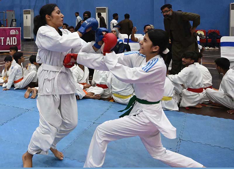 Taekwondo players in action during the Inter-District Karate and Taekwondo Championship organized by the Divisional Sports Office.