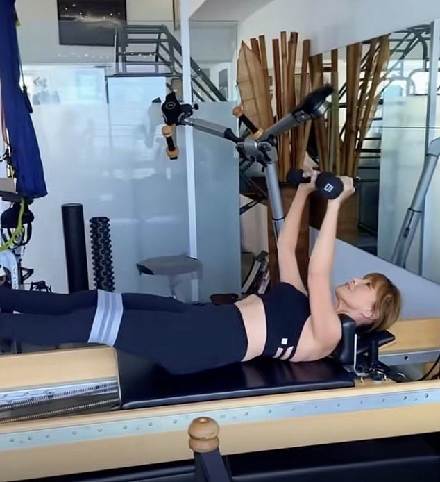 In the caption, she emphasized, 'Staying strong, stretching, and smiling at 75. I love Pilates!'