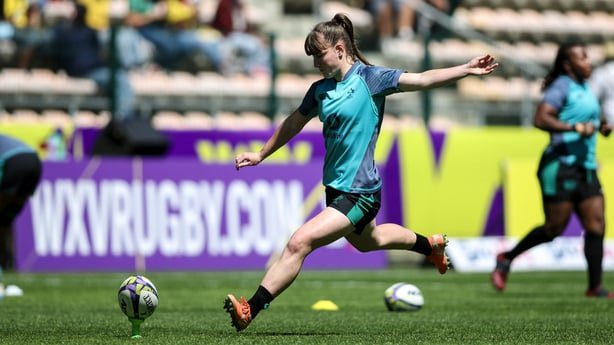 24 October 2026; Niamh Gallagher of Ireland warms up before the WXV Global Series match between South Africa and Ireland at Athlone Stadium in Cape Town, South Africa. Photo by Shaun Roy/Sportsfile