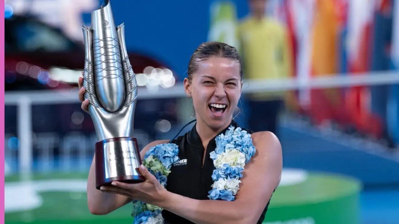 Maja Chwalinska celebrates at the Wuhan Open