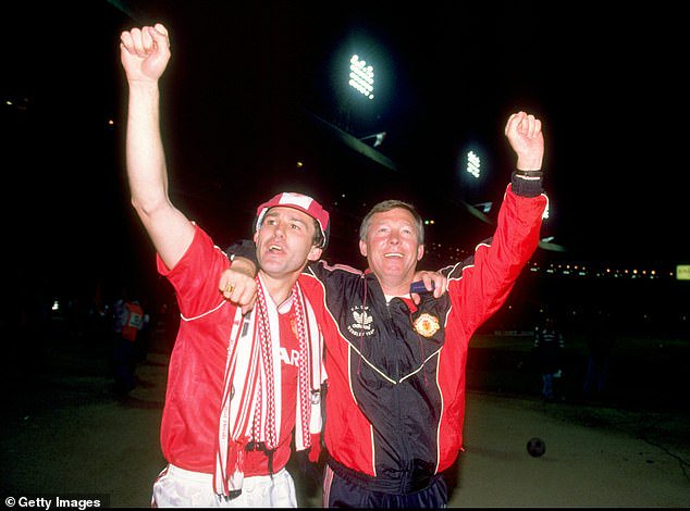 Sir Alex Ferguson (right) said the only player he allowed to challenge his tactics and change them on the field was Bryan Robson (left, celebrating winning the 1990 FA Cup)