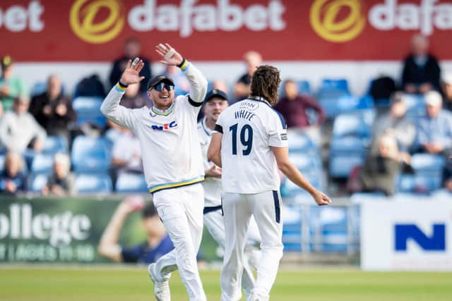 Dom Bess, left, and Jack White both took three wickets for Yorkshire in Cardiff. Picture by Allan McKenzie/SWpix.com