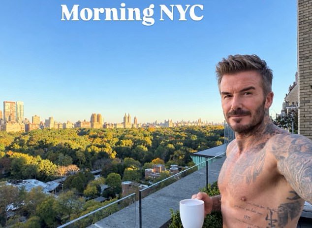 Ripped: The heartwarming post comes days after Sir David showed off his ripped physique in a shirtless selfie as he enjoyed a morning coffee