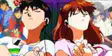Split Images of Kaji, Misato, Shinji, Asuka, and Kaworu from Neon Genesis Evangelion