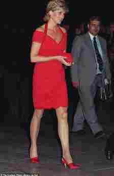 Princess Diana arrived at a dinner in Argentina wearing this red lace Catherine Walker gown in 1995