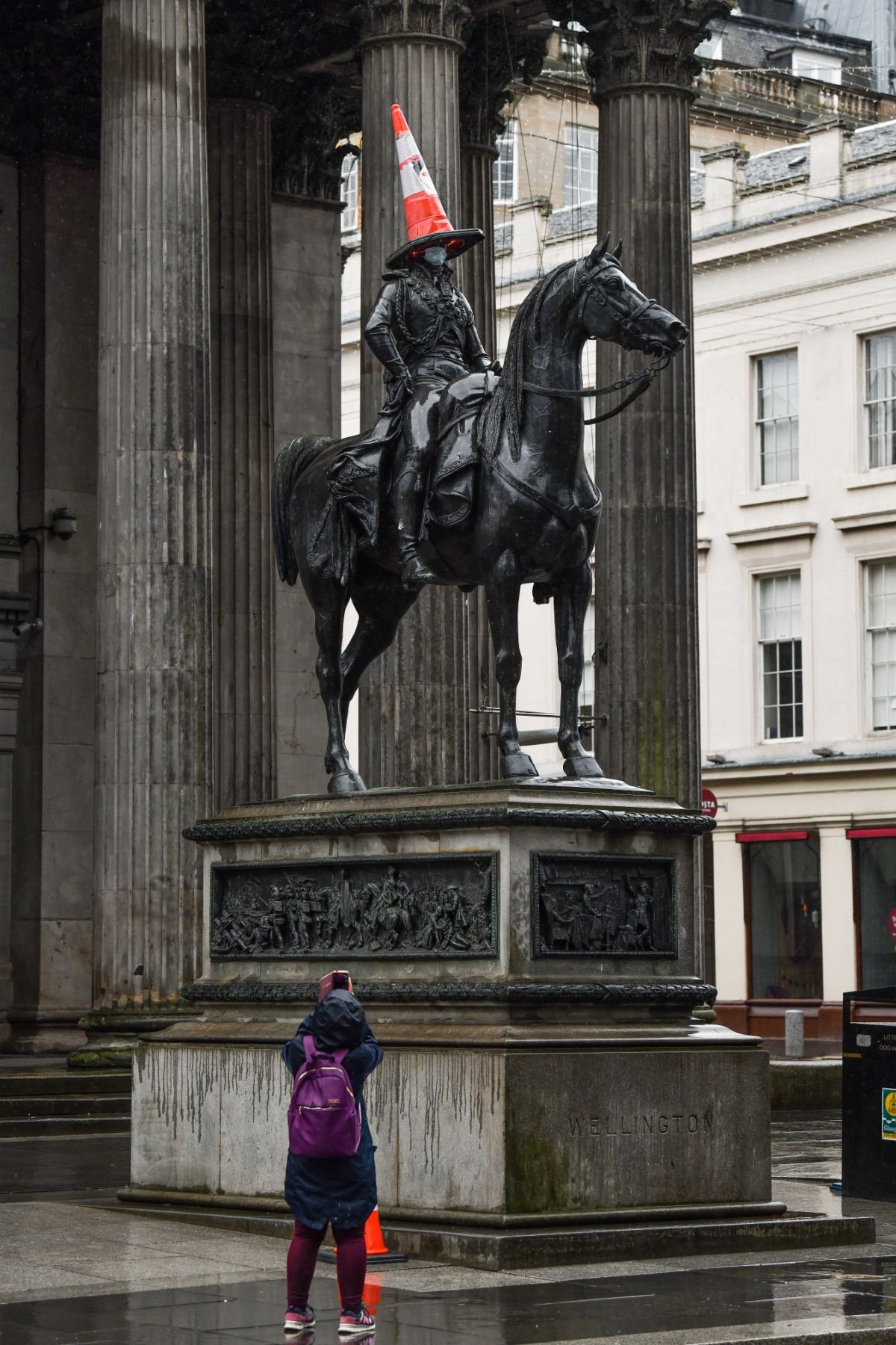 The Duke of Wellington statue outside the Gallery of Modern Art in Glasgow city centre. 