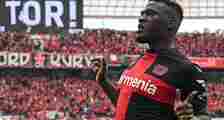 GETTY IMAGESImage caption: Victor Boniface's 25th-minute penalty set Bayer Leverkusen on their way to a 5-0 win which sealed the club's maiden Bundesliga title