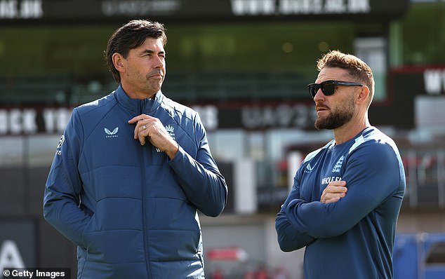 Stephen Fleming (left) has highlighted English cricket's difficulties in producing elite coaches, with Fleming himself and white-ball coach Brendon McCullum (right) both Kiwis