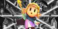 Princess Zelda From Echoes Of Wisdom Over A Backdrop Of 16-Bit Era Timelines