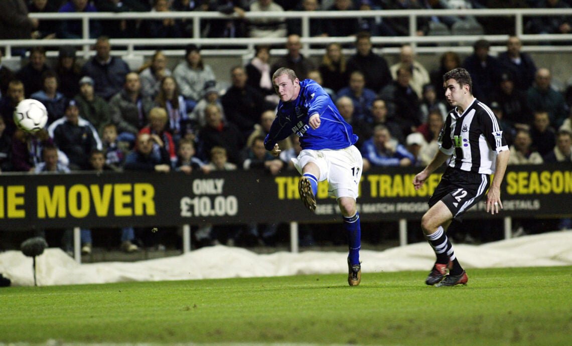 Wayne Rooney takes a shot for Everton.