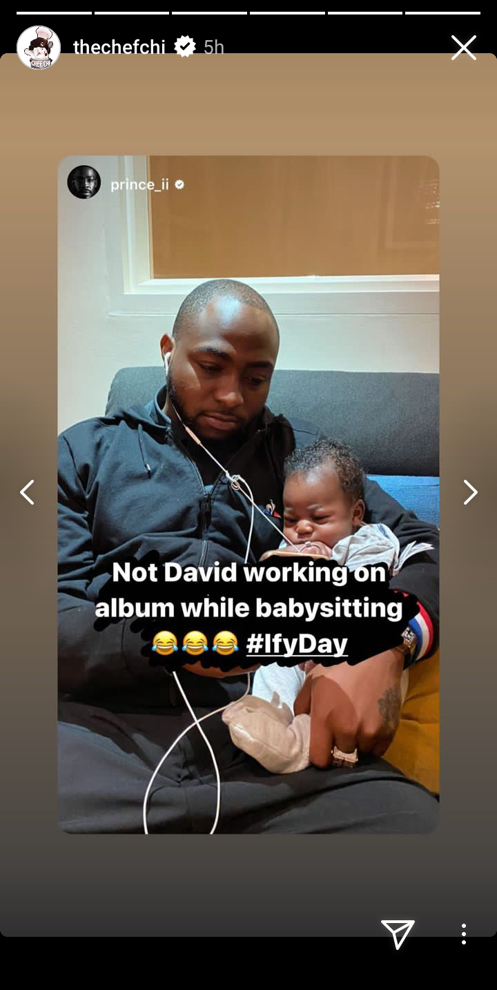 Chioma Shares A Throwback Photo Of Davido Babysitting Ifeanyi While Working On His Album