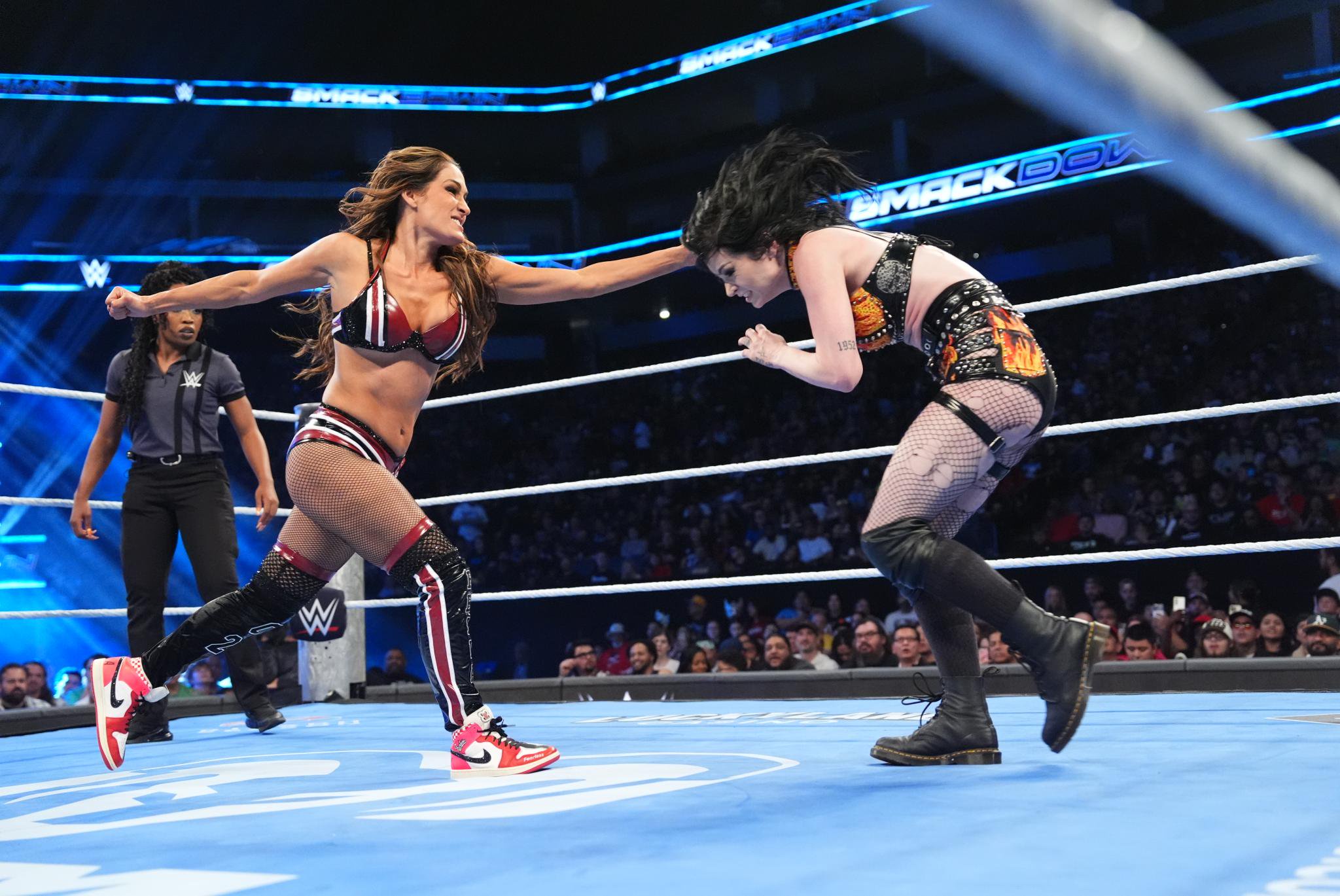 Nikki Bella in action against Paige during SmackDown at Golden 1 Center on October 16, 2026.