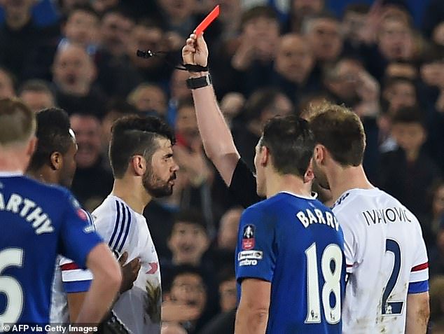 Costa was sent off in Chelsea's 2016 FA Cup loss to Everton for clashing with Gareth Barry