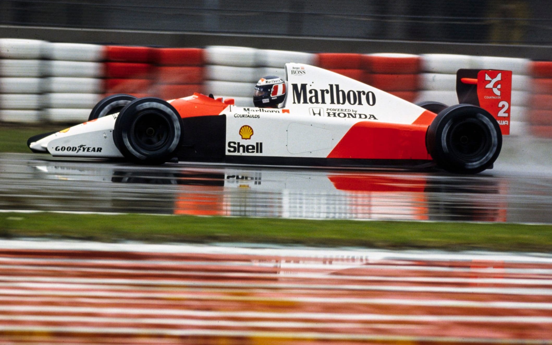 Gerhard Berger in the McLaren MP4-6 Honda during the San Marino GP at Imola on April 28, 1991