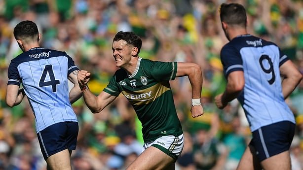 12 July 2026; David Clifford of Kerry reacts during the GAA Football All-Ireland Senior Championship semi-final match between Dublin and Kerry at Croke Park in Dublin. Photo by Stephen McCarthy/Sportsfile