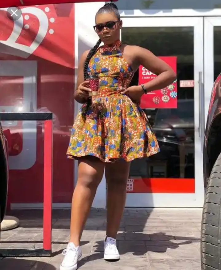 latest ankara short gown with sneakers