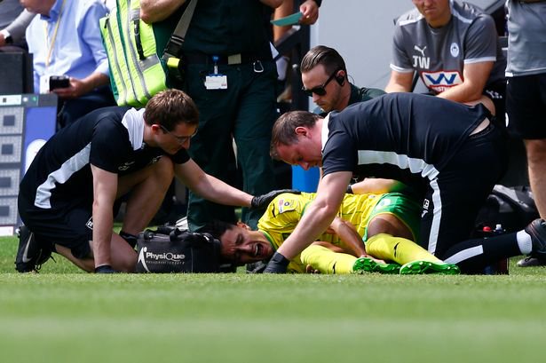 Dimitris Giannoulis suffered a horror injury during Norwich's 1-1 draw with Wigan on Saturday