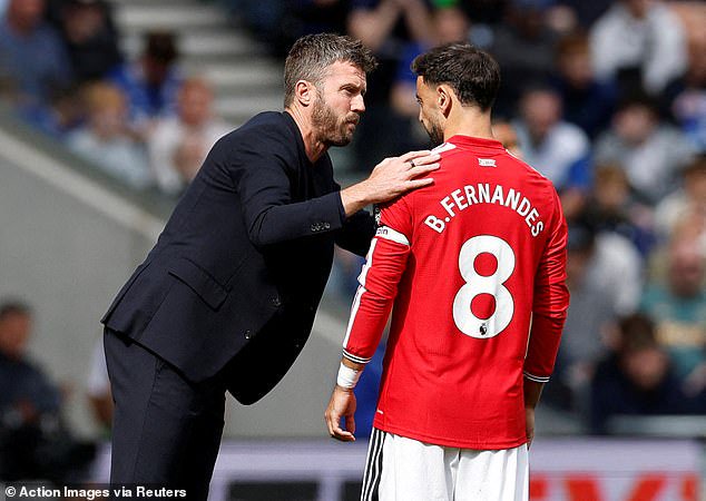 Nothing should be coming out on social media or television, certainly not criticism of the staff as has happened recently with Bruno Fernandes attacking Michael Carrick (left)