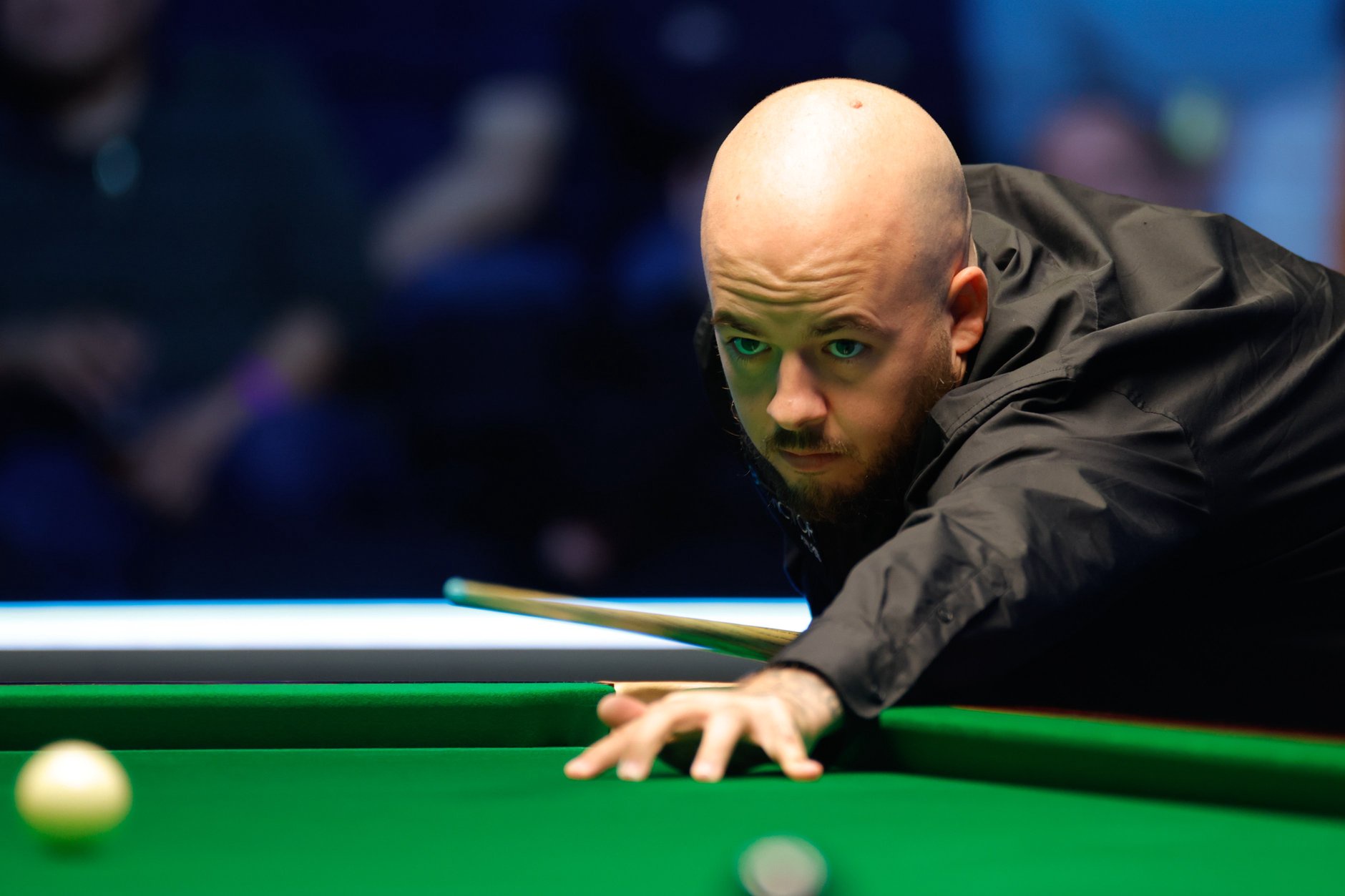 Luca Brecel makes a shot at the English Open