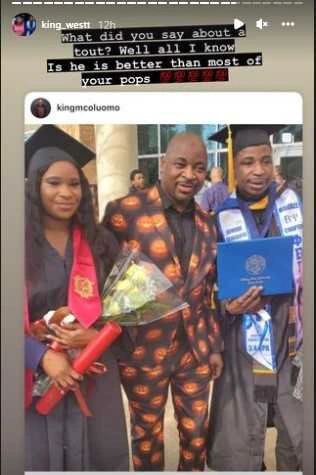 My tout father is better than yours - MC Oluomo's son celebrates father as siblings graduate in US