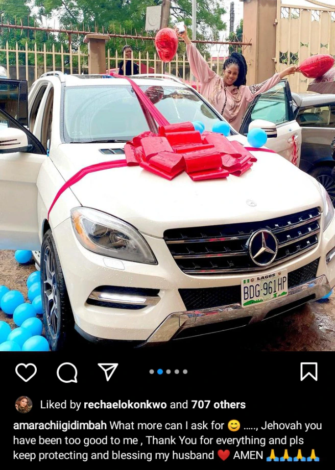 Photos Of The Luxurious Car Amarachi's Husband Bought For Her After She Gave Birth To Their Son