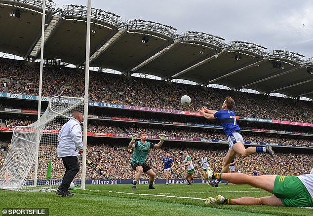Gavin White of Kerry fists over a point against Donegal in the 2025 All-Ireland football final