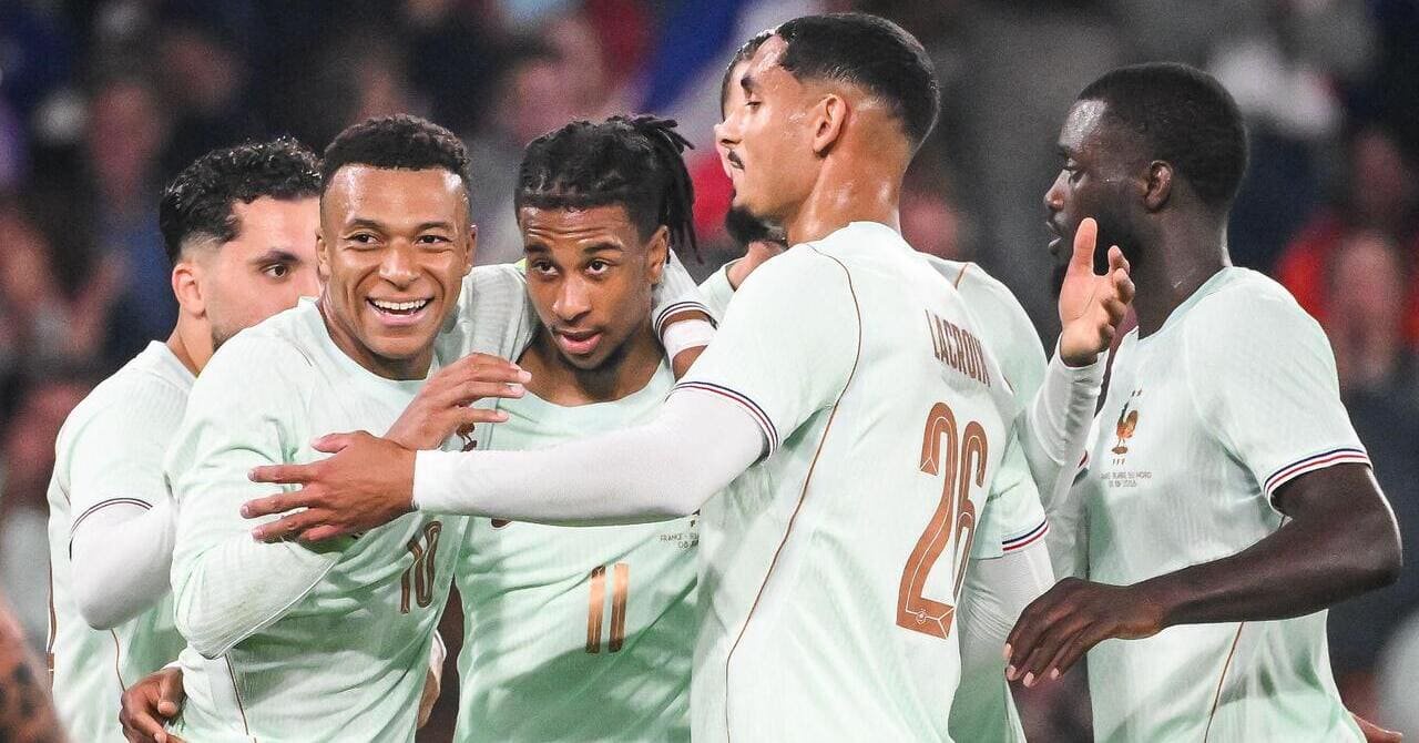 France celebrate a Michael Olise goal against Northern Ireland