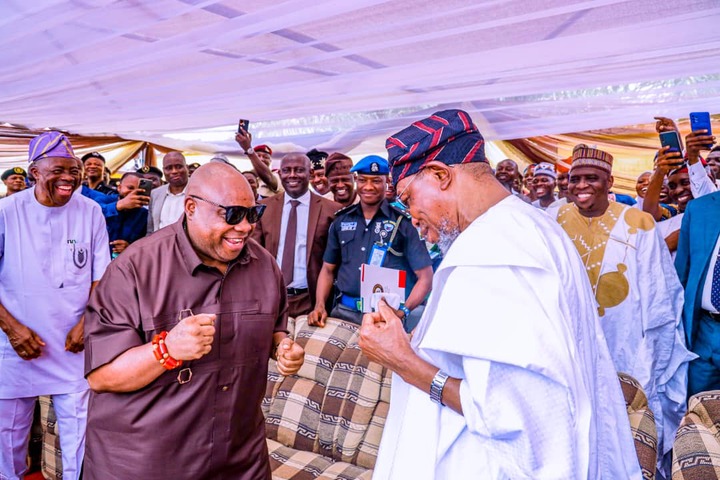 VIDEO: Gov. Adeleke, Rauf Aregbesola Show Off Dance Move At Commissioning Of Ilesha Passport Office