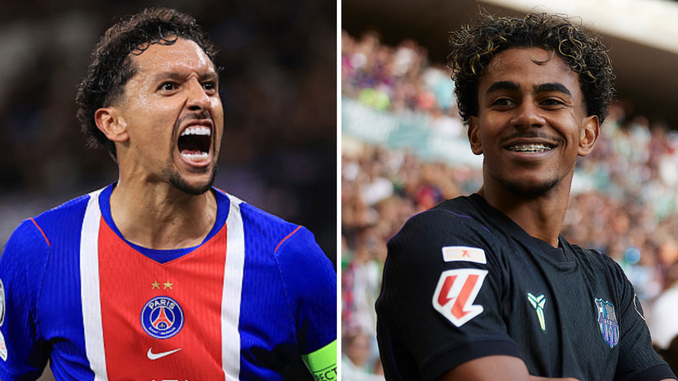 A split picture of Marquinhos and Lamine Yamal