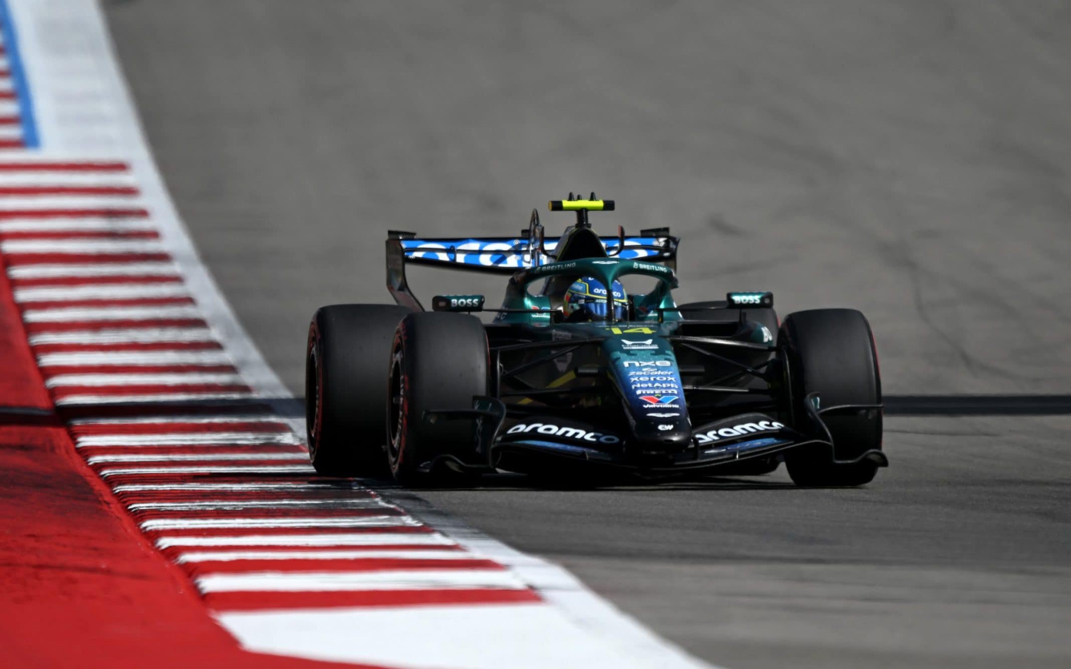 Fernando Alonso of Spain driving the (14) Aston Martin F1 Team AMR26 Honda on track during final practice ahead of the F1 Grand Prix of United States at Circuit of The Americas on October 24, 2026 in Austin, Texas