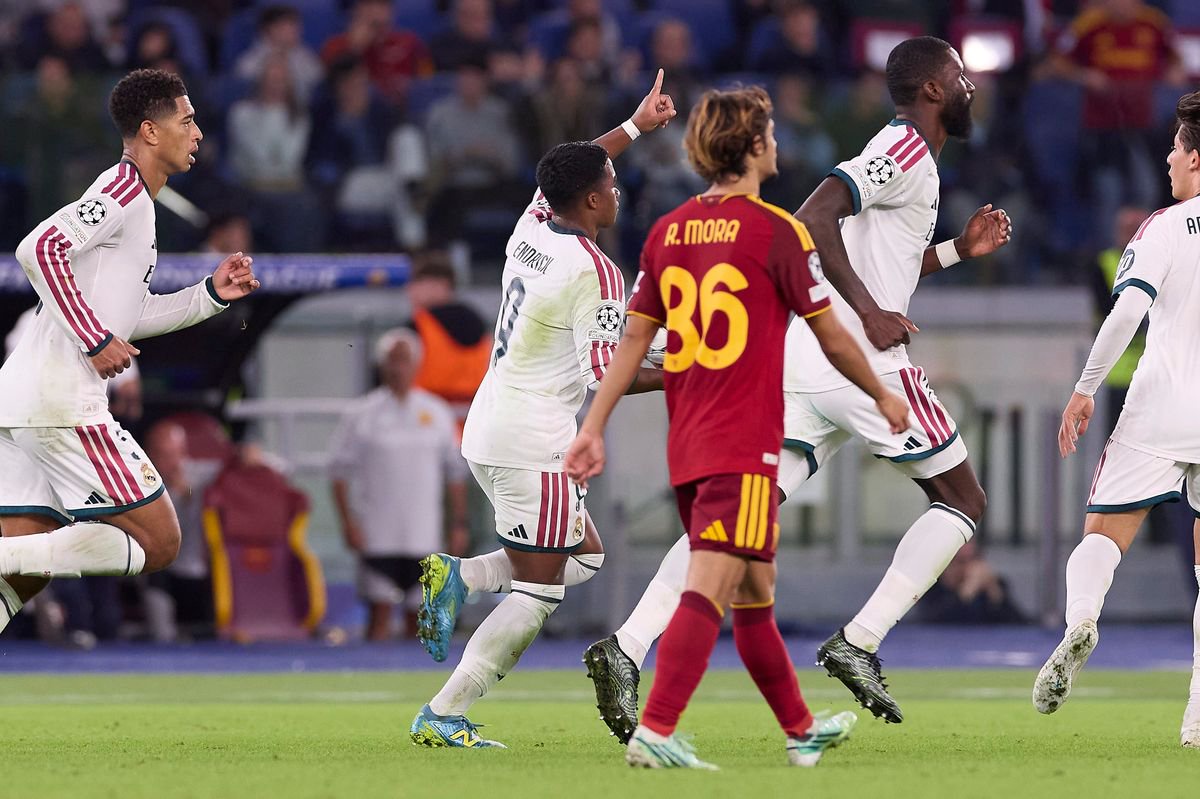 Endrick after he scored for Real Madrid against Roma in the Champions League 