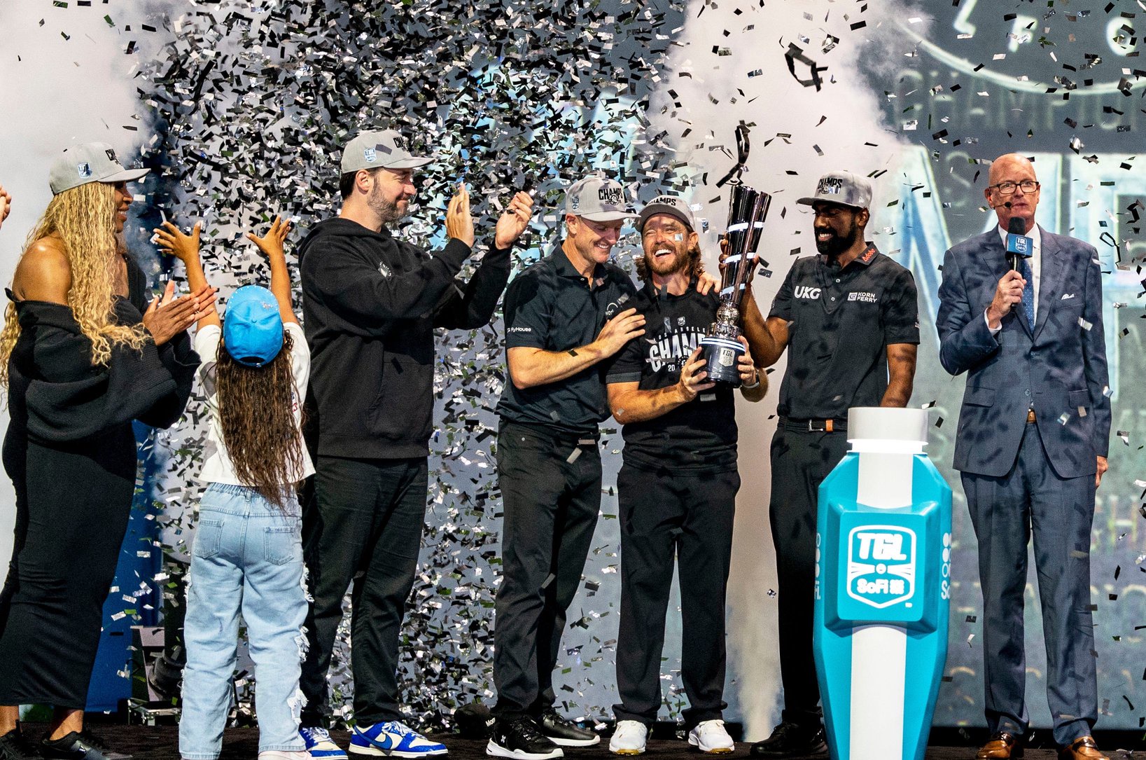 Los Angeles Golf Club celebrates their victory over Jupiter Links GC to win the TGL finals at SoFi Center on March 24, 2026, in Palm Beach Gardens, Florida.