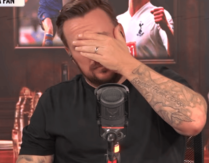 Jamie O'Hara reacts as a Chelsea fan tells him that Xabi Alonso should be sacked if they lose to Manchester United