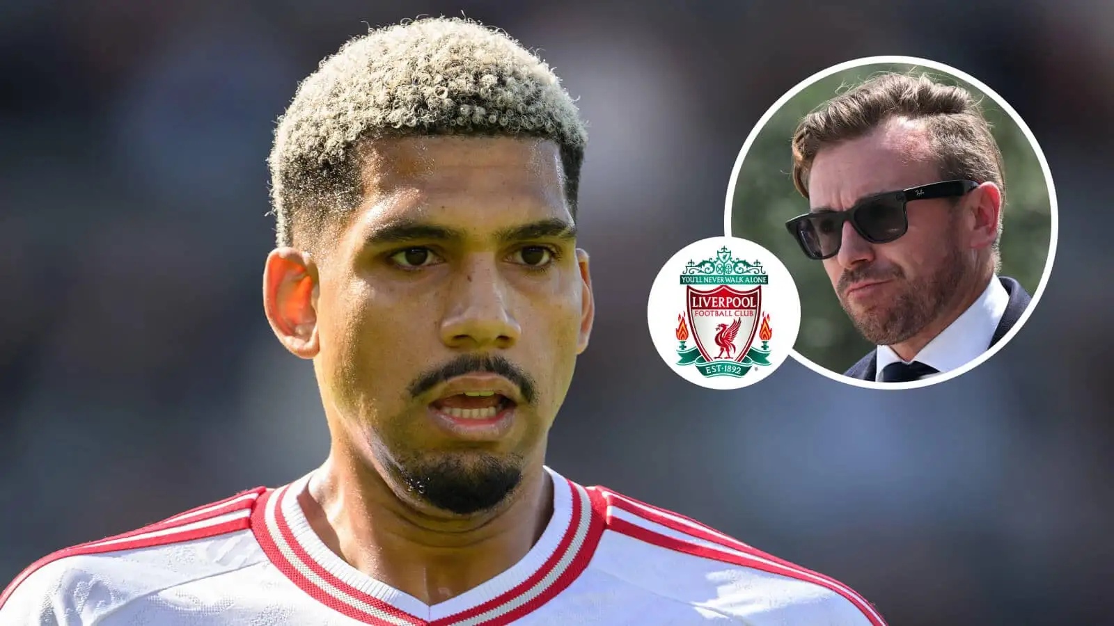 Liverpool defender Ronald Araujo and, inset, the club's sporting director Julian Ward next to the Liverpool FC badge