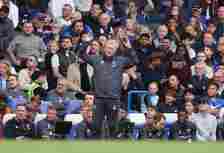David Moyes the head coach / manager of West Ham United reacts during the Premier League match between Chelsea FC and West Ham United at Stamford B...