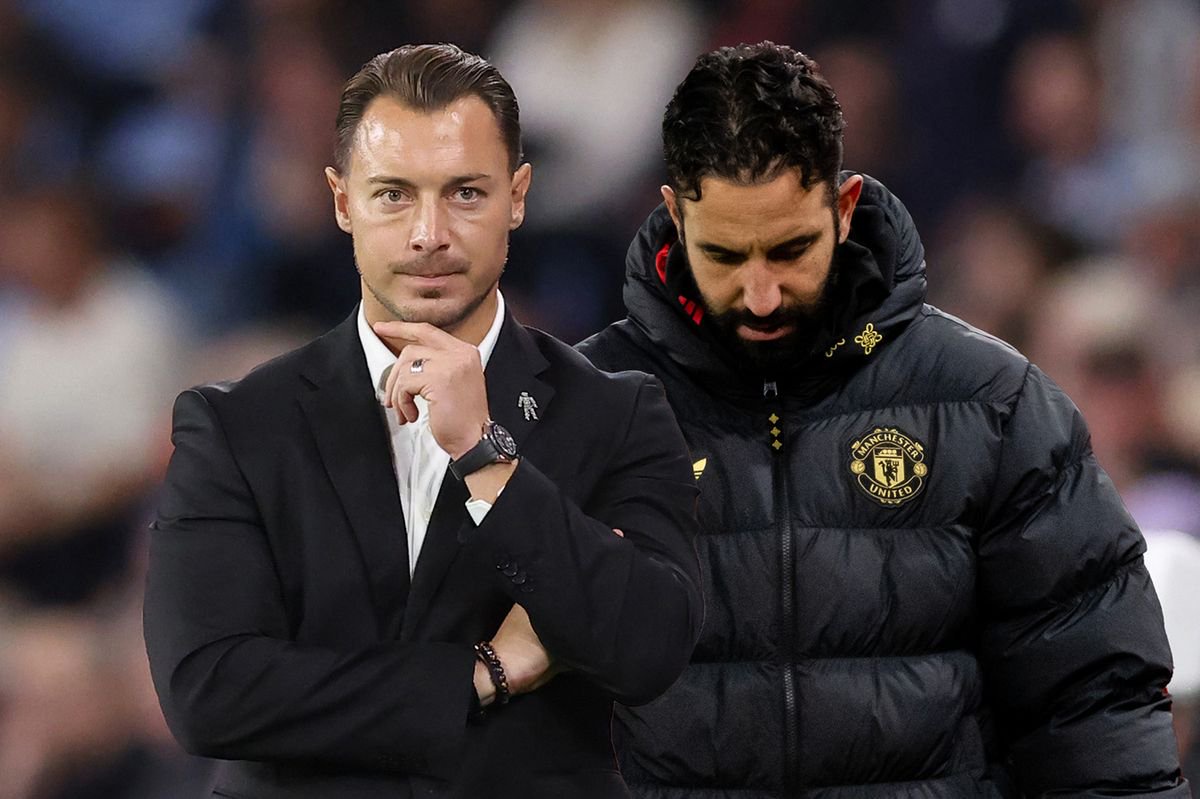 Newcastle United head coach Matthias Jaissle (left) and former Manchester United boss Ruben Amorim
