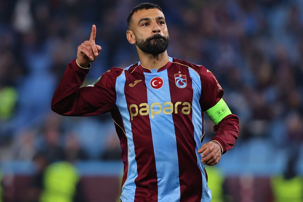 TRABZON, TURKIYE - OCTOBER 22: Mohamed Salah of Trabzonspor celebrates after scoring a goal during UEFA Conference League week 2 football match between Trabzonspor and Hearts at Papara Park in Trabzon, Turkiye on October 22, 2026. (Photo by Hasan Tascan/Anadolu via Getty Images)