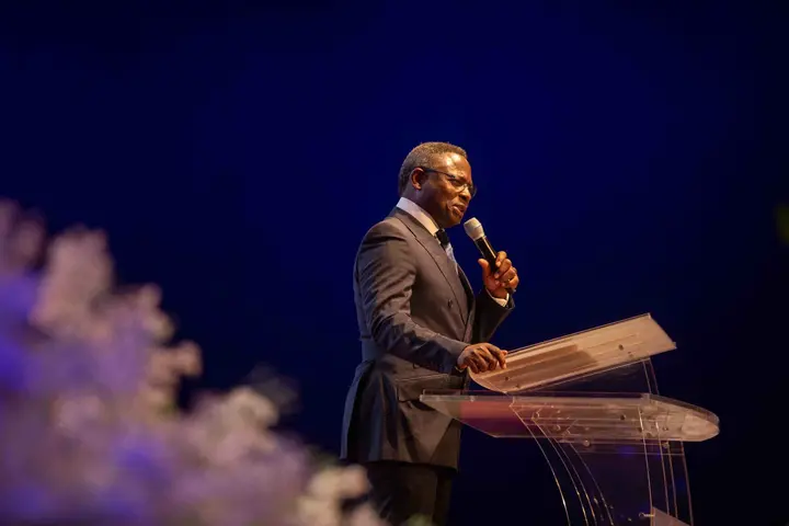 Pastor Matthew Asimolowo while ministering at the funeral service for the late Pastor Nomthi Odukoya in Lagos, on Tuesday