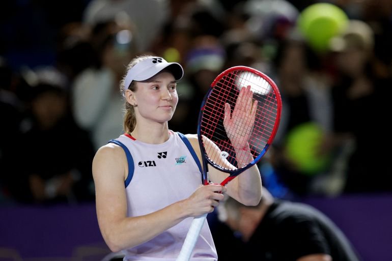 Tennis - WTA 500 - Ningbo Open - Yinzhou Tennis Center, Ningbo, China - October 24, 2026 Kazakhstan's Elena Rybakina celebrates winning her semi final match against Russia's Diana Shnaider REUTERS/Athit Perawongmetha