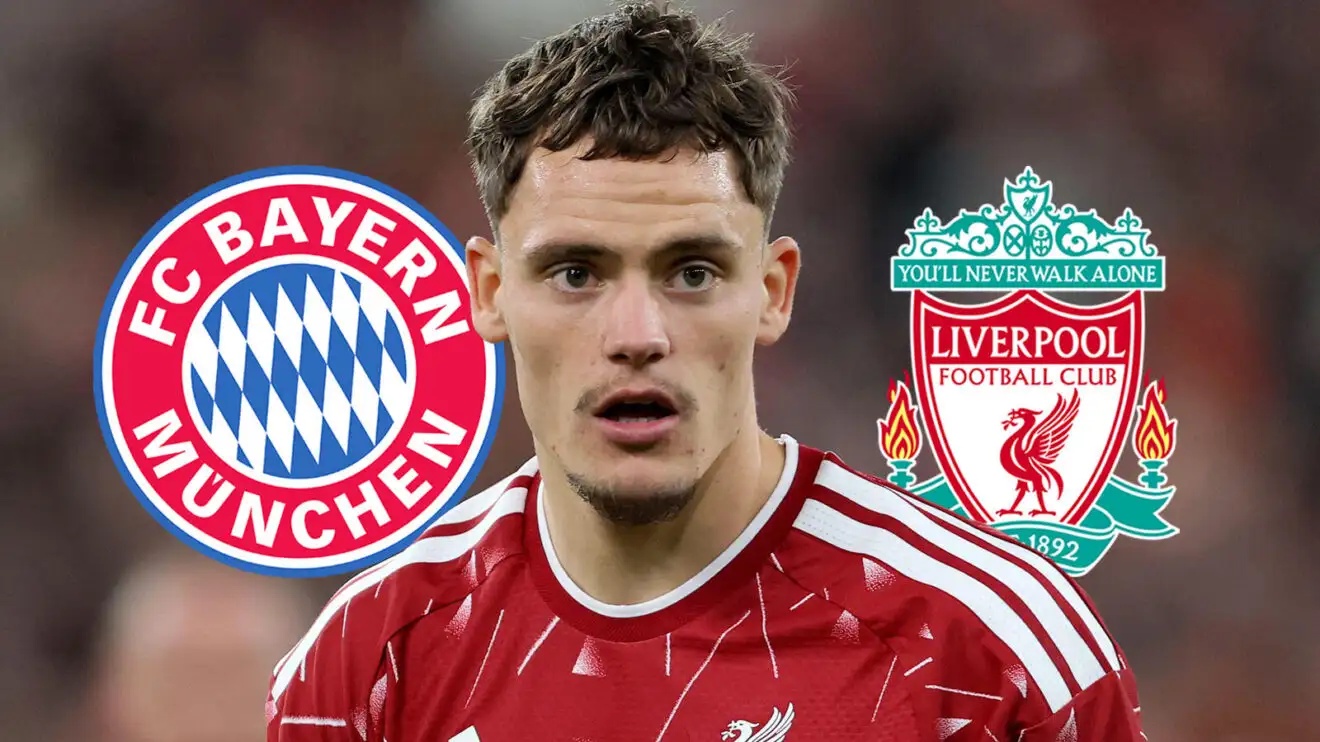 Bayern Munich badge, Florian Wirtz and Liverpool badge - copyright F365