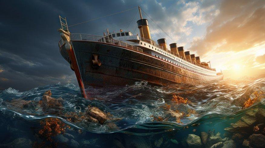 Ilustrasi kapal Titanic saat kejadian pada 14 April 1912.