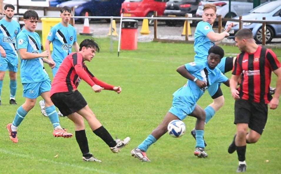 Action from Saturday's game between Alcester Town and Shortwood United. Photo: Phil Britt