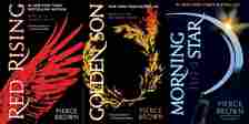 The covers of Red Rising, Golden Son, and Morning Star by Pierce Brown