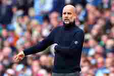 Manchester City manager Josep Guardiola looks on during the Premier League match between Manchester City and Luton Town at Etihad Stadium on April ...