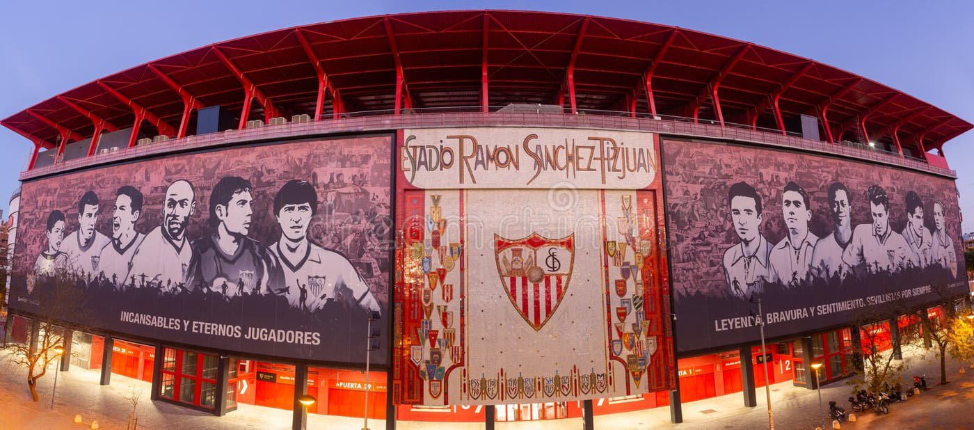 Estadio ramon sanchez pizjuan stadium front entrance gate panorama seville spain february spanish la liga sevilla fc barcelon